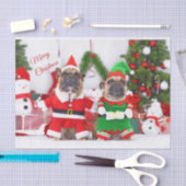 Papier Mousseline Joyeux Noël Bulldogs français Père Noël et Elf (Artisanat)