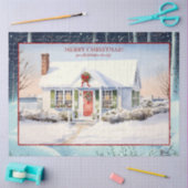 Papier Mousseline Joyeux Noël Cape Cod House Snow Snowy Trees (Artisanat)