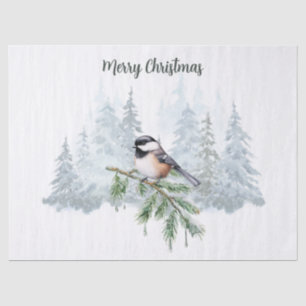 Papier Mousseline Joyeux Noël Épinette d'hiver Mésange