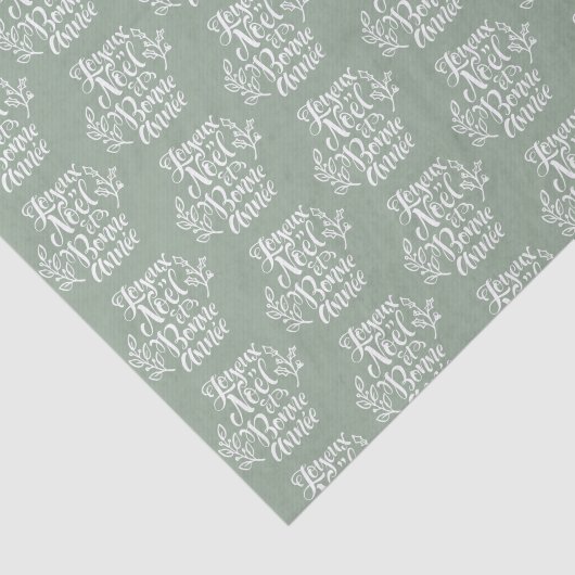 Papier Mousseline Joyeux Noël et Bonne Année Sage Green Christmas (Détail)