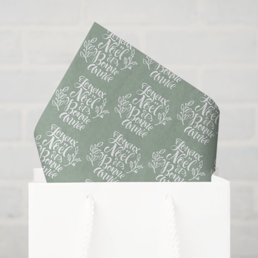 Papier Mousseline Joyeux Noël et Bonne Année Sage Green Christmas (Sac cadeau)