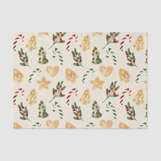 Papier Mousseline Joyeux Noël Gingerbread Cookies, Mistletoe, Pi (Recto)