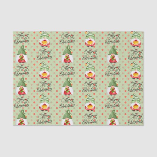 Papier Mousseline Joyeux Noël Gnomes Et Points (Recto)