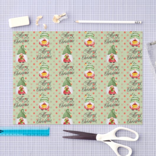 Papier Mousseline Joyeux Noël Gnomes Et Points (Artisanat)