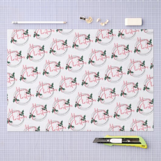 Papier Mousseline Joyeux Noël Holly Wreath moderne (Artisanat)