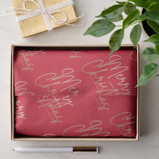 Papier Mousseline Joyeux Noël or sur Rouge (Cadeau)
