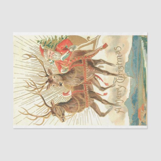 Papier Mousseline Joyeux Noël (Père Noël et son renne) (Recto)