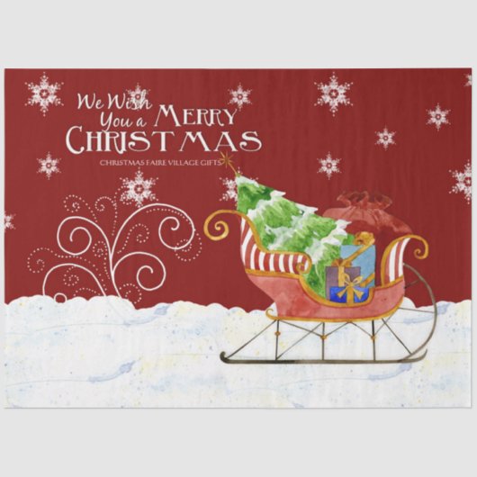 Papier Mousseline Joyeux Noël Père Noël Sleigh Cadeaux Snowflakes No (Recto)