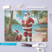 Papier Mousseline Joyeux Noël Père Noël sur l'île tropicale (Artisanat)