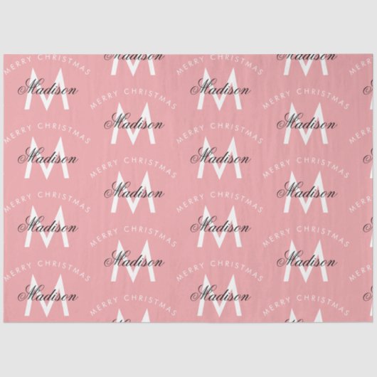 Papier Mousseline Joyeux Noël personnalisé Blush Pink Monogramme (Recto)