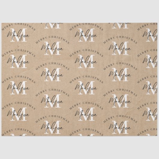 Papier Mousseline Joyeux Noël personnalisé Kraft Monogramme (Recto)