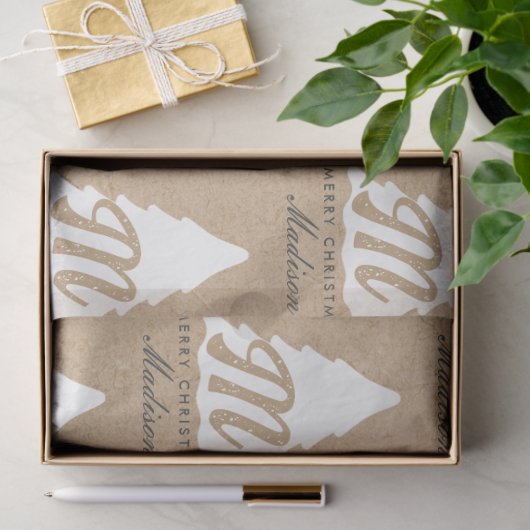 Papier Mousseline Joyeux Noël personnalisé Kraft Monogramme (Cadeau)