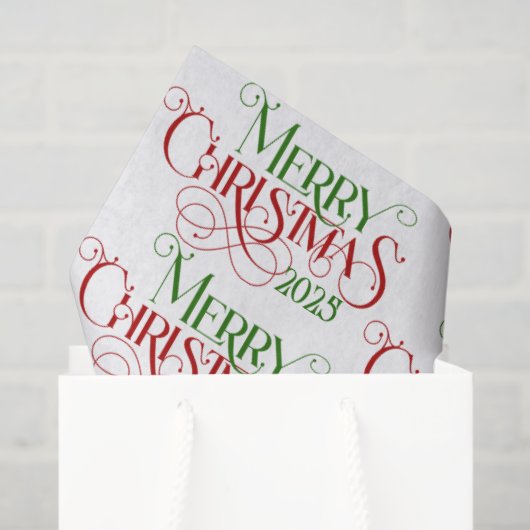 Papier Mousseline Joyeux Noël Red Green Festive Retro Typographie (Sac cadeau)