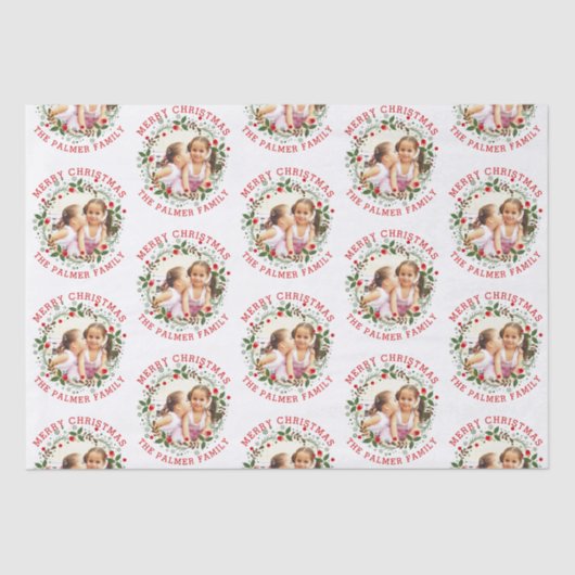 Papier Mousseline Joyeux Noël rouge, fêtes à fleurs (Recto)