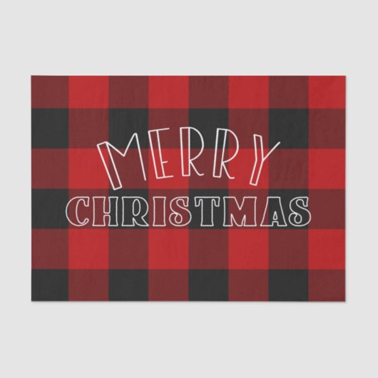 Papier Mousseline Joyeux Noël Rouge noir Buffalo Plaid Motif (Recto)