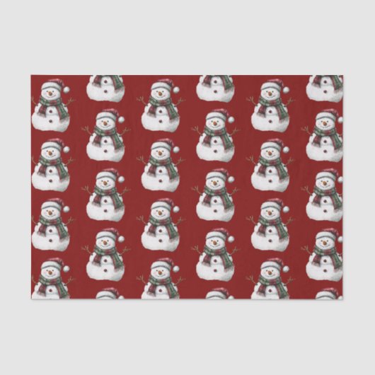 Papier Mousseline Joyeux Noël Rouge Vert Snowman (Recto)