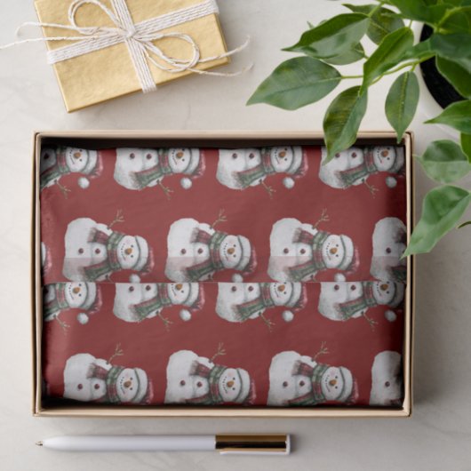 Papier Mousseline Joyeux Noël Rouge Vert Snowman (Cadeau)