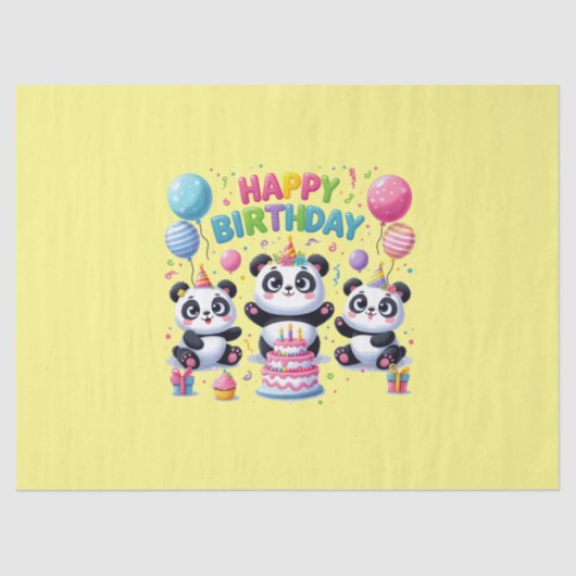 Papier Mousseline Joyeux Pandas d'anniversaire (Recto)