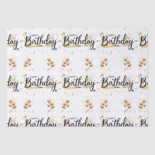 Papier Mousseline Joyeux papier de tissus or d'anniversaire (Recto)