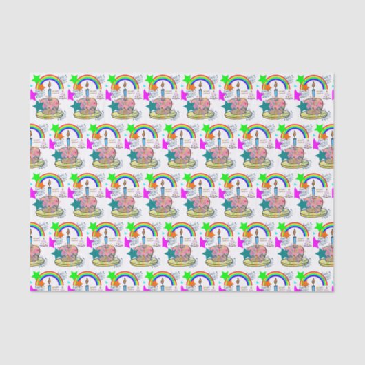 Papier Mousseline Joyeux papier Tissu Anniversaire Arc en ciel (Recto)