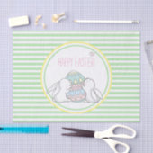 Papier Mousseline Joyeux Pâques | Bunnies mignons et rayures vertes (Artisanat)