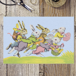 Papier Mousseline Joyeux Pâques courir les lapins Pastel