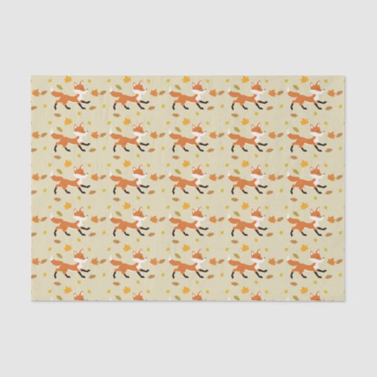 Papier Mousseline Joyeux Renard Courir Avec Feuilles D'Automne Motif (Recto)