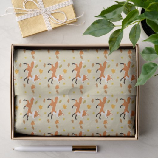 Papier Mousseline Joyeux Renard Courir Avec Feuilles D'Automne Motif (Cadeau)