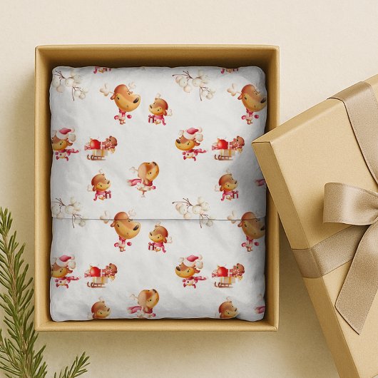 Papier Mousseline Joyeux Renne Fêtes