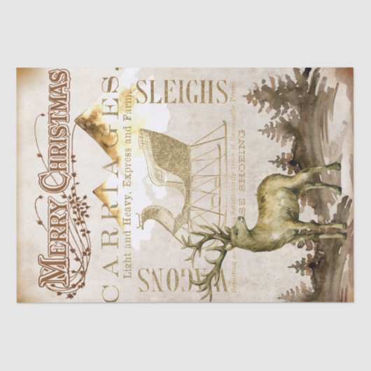 Papier Mousseline Joyeux rennes de Noël et Sleigh déroupage Tiss (Recto)