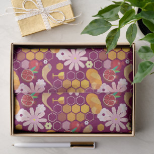 Papier Mousseline Joyeux Rosh Hashanah Juif Nouvel An Modèle Floral