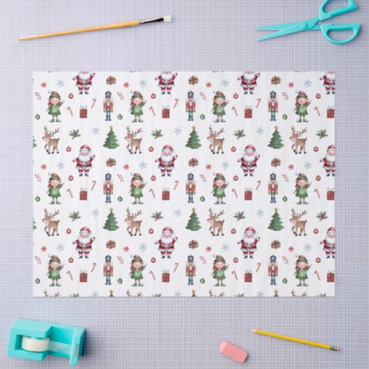 Papier Mousseline Joyeux sapin de Noël Père Noël Reindeer Nutcracker (Artisanat)