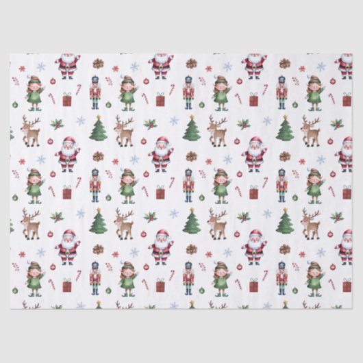 Papier Mousseline Joyeux sapin de Noël Père Noël Reindeer Nutcracker (Recto)