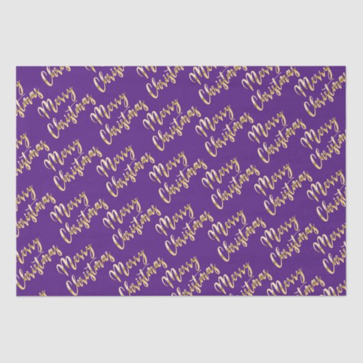 Papier Mousseline Joyeux script or métallique de Noël violet (Recto)