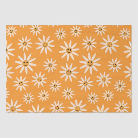 Papier Mousseline Joyeux sourire rétro fleurs blanches motif (Recto)