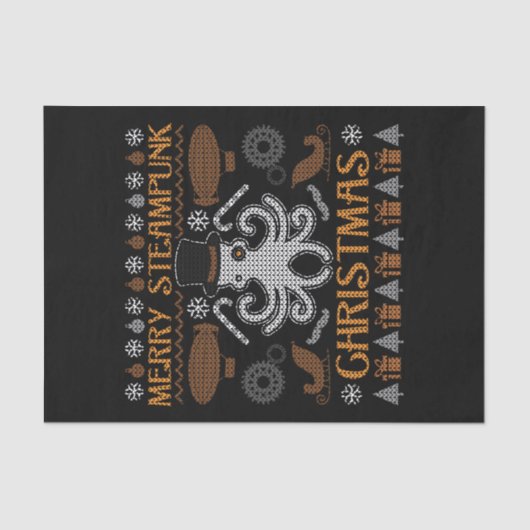 Papier Mousseline Joyeux Steampunk Noël Octopus Top Hat Gears (Recto)