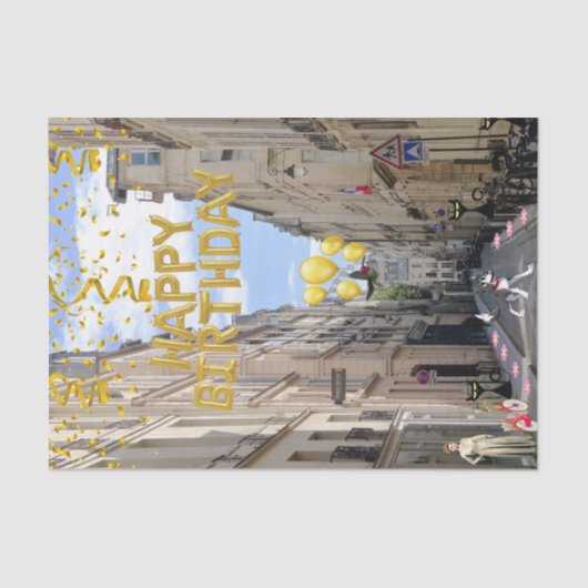 Papier Mousseline Joyeux Tissu d'anniversaire Paris France (Recto)