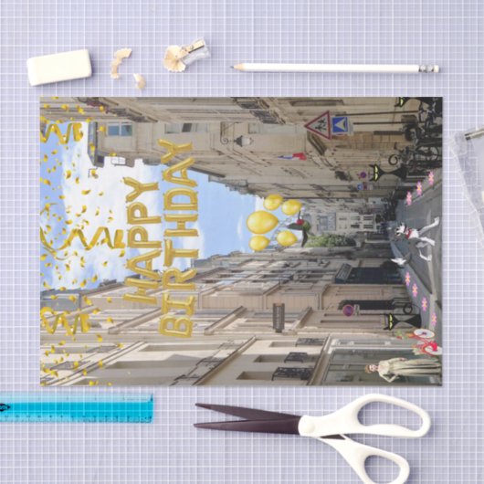 Papier Mousseline Joyeux Tissu d'anniversaire Paris France (Artisanat)