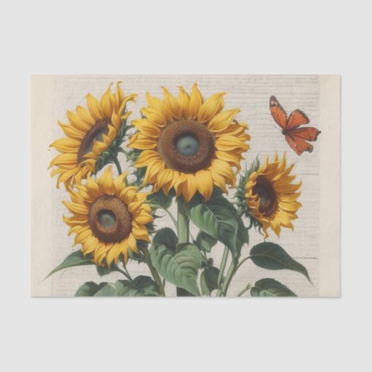 Papier Mousseline Joyeux tournesol à visage ouvert avec papillon (Recto)