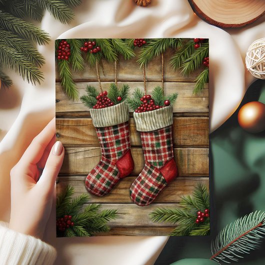 Papier Mousseline Joyful Christmas stocking tissue paper pine wreath