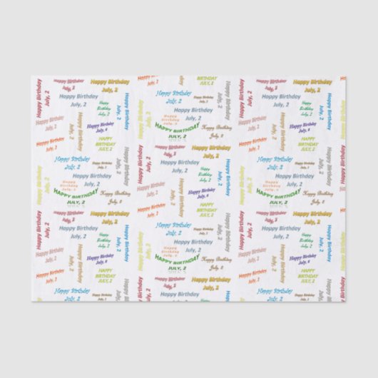 Papier Mousseline Juillet, 2 Anniversaire Tissue Paper (Recto)