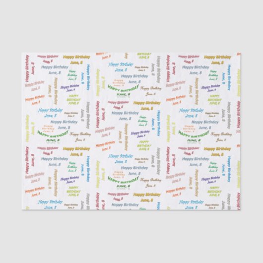 Papier Mousseline Juin, 8 Anniversaire Tissue Paper (Recto)