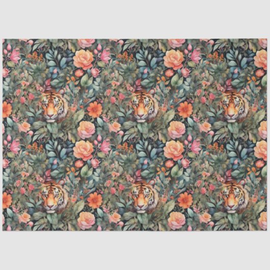 Papier Mousseline jungle de roses et de tigres (Recto)