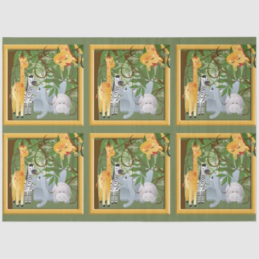 Papier Mousseline Jungle Safari Animaux Découpage (Recto)