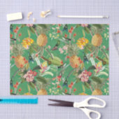Papier Mousseline Jungle Tropicale Avec Colibris Et Fleurs Tiss (Artisanat)