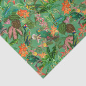 Papier Mousseline Jungle Tropicale Avec Perroquets Et Fleurs - Vert  (Détail)