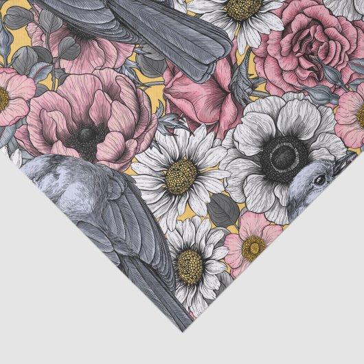 Papier Mousseline Jus gris et fleurs (Détail)