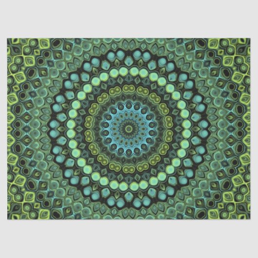Papier Mousseline Kaleidoscope vert et Turquoise Mandala Motif (Recto)