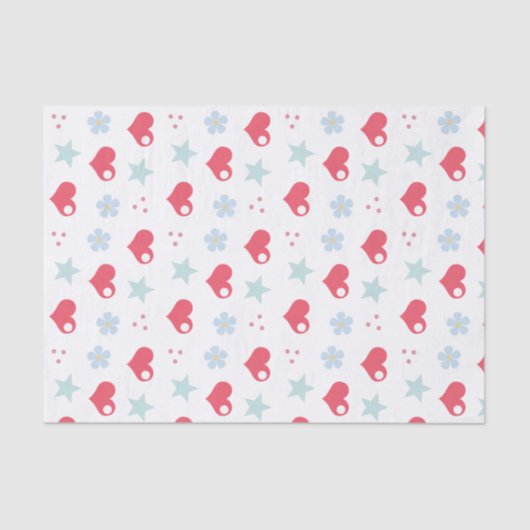 Papier Mousseline Kawaii Coeurs Fleurs et étoiles (Recto)