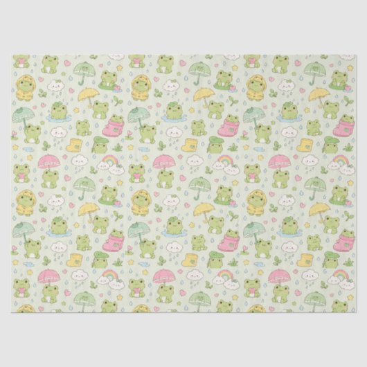 Papier Mousseline Kawaii Frog Rainy Day Pattern Wrapping Paper (Recto)
